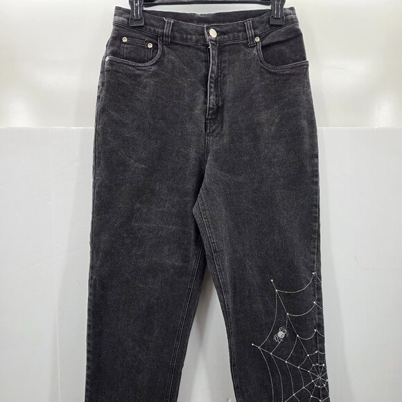 Vtg Quacker Factory Jeans Women’s Sz 10 Black Halloween Embroidered Spider Webs - Picture 1 of 13